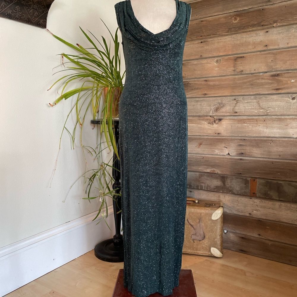 Green Land Sparkly Green Maxi Dress Size L EUC